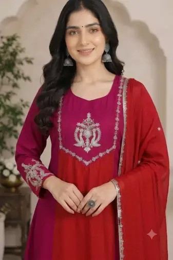 Rani&rust chanderi readymade anarkali suit with embroidery work