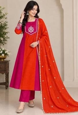 Rani&rust chanderi readymade anarkali suit with embroidery work 3