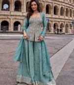 Blue vichitra silk readymade suit with embroidery & sequence work