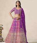 Purple & Rani Pink Faux Georgette Embroidered Lehenga Choli