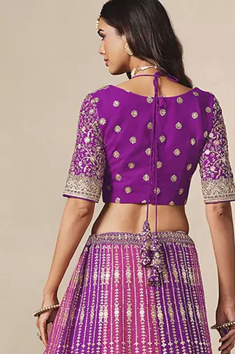 Purple & Rani Pink Faux Georgette Embroidered Lehenga Choli