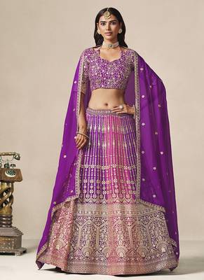 Purple & Rani Pink Faux Georgette Embroidered Lehenga Choli 3