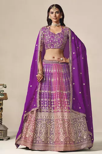 Purple & Rani Pink Faux Georgette Embroidered Lehenga Choli
