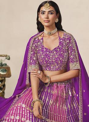 Purple & Rani Pink Faux Georgette Embroidered Lehenga Choli 4