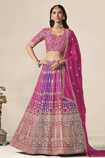 Rani Pink & Purple Faux Georgette Embroidered Lehenga Choli