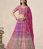 Rani Pink & Purple Faux Georgette Embroidered Lehenga Choli