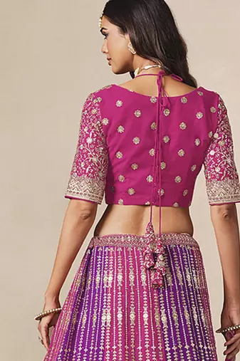 Rani Pink & Purple Faux Georgette Embroidered Lehenga Choli