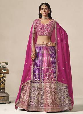 Rani Pink & Purple Faux Georgette Embroidered Lehenga Choli 3