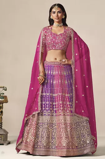 Rani Pink & Purple Faux Georgette Embroidered Lehenga Choli