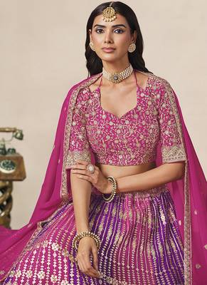 Rani Pink & Purple Faux Georgette Embroidered Lehenga Choli 4