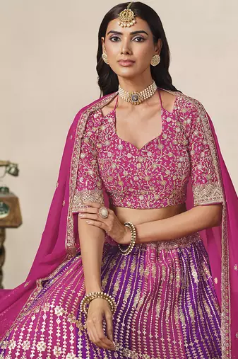 Rani Pink & Purple Faux Georgette Embroidered Lehenga Choli
