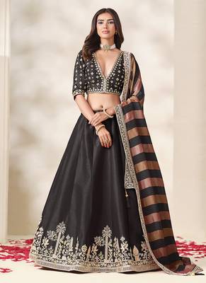 Black Art Silk Embroidered Sangeet Function Lehenga Choli 1