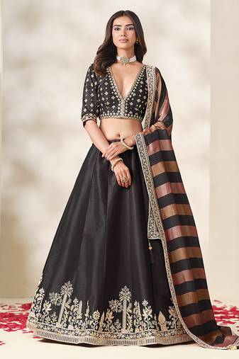 Black Art Silk Embroidered Sangeet Function Lehenga Choli