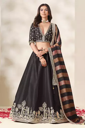 Black Art Silk Embroidered Sangeet Function Lehenga Choli