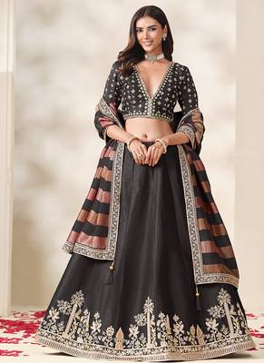 Black Art Silk Embroidered Sangeet Function Lehenga Choli 2