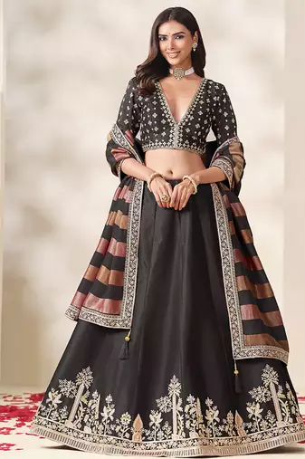 Black Art Silk Embroidered Sangeet Function Lehenga Choli