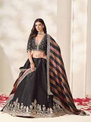 Black Art Silk Embroidered Sangeet Function Lehenga Choli 3