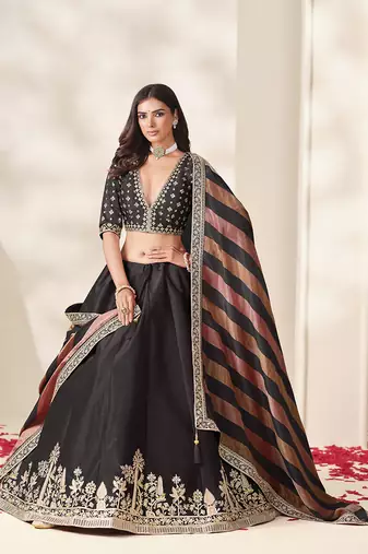 Black Art Silk Embroidered Sangeet Function Lehenga Choli