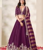 Wine Purple Art Silk Embroidered Sangeet Function Lehenga Choli