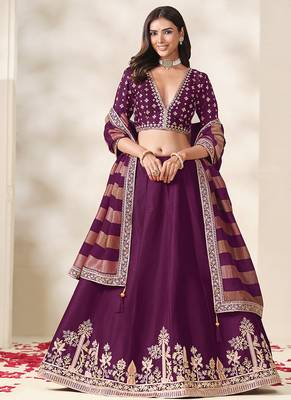 Wine Purple Art Silk Embroidered Sangeet Function Lehenga Choli 2