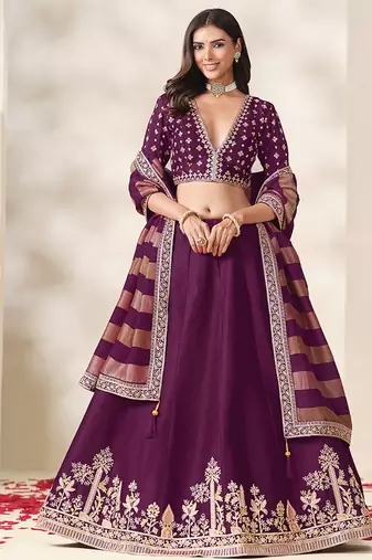 Wine Purple Art Silk Embroidered Sangeet Function Lehenga Choli
