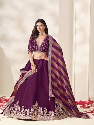 Wine Purple Art Silk Embroidered Sangeet Function Lehenga Choli 3