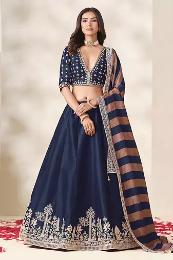 Navy Blue Art Silk Embroidered Sangeet Function Lehenga Choli