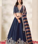 Navy Blue Art Silk Embroidered Sangeet Function Lehenga Choli
