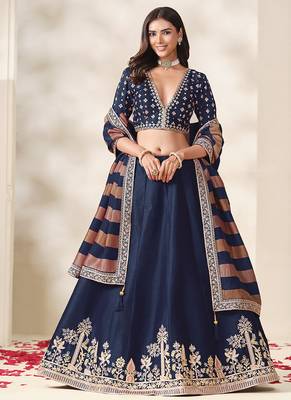 Navy Blue Art Silk Embroidered Sangeet Function Lehenga Choli 2