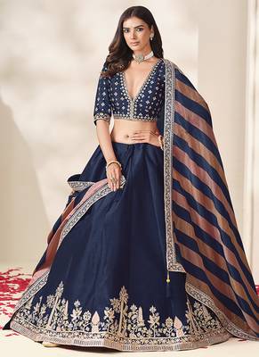 Navy Blue Art Silk Embroidered Sangeet Function Lehenga Choli 3