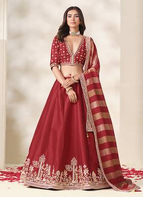 Red Art Silk Embroidered Sangeet Function Lehenga Choli 1
