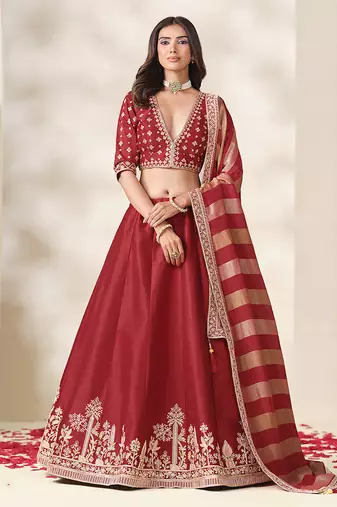 Red Art Silk Embroidered Sangeet Function Lehenga Choli