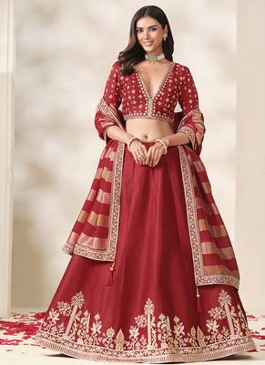Red Art Silk Embroidered Sangeet Function Lehenga Choli 2