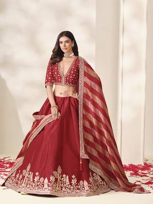 Red Art Silk Embroidered Sangeet Function Lehenga Choli 3