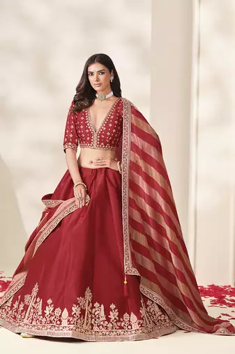 Red Art Silk Embroidered Sangeet Function Lehenga Choli