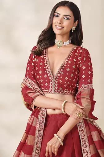 Red Art Silk Embroidered Sangeet Function Lehenga Choli