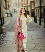 White&mauve georgette readymade suit with embroidery & sequence work