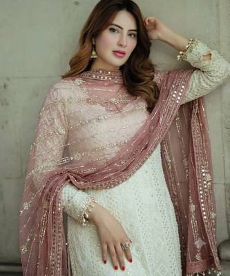 White&mauve georgette readymade suit with embroidery & sequence work 2