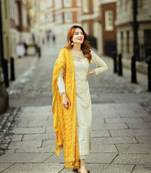 White&yellow georgette readymade suit with embroidery & sequence work