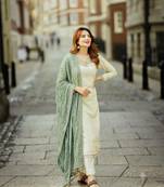 White&sea-green georgette readymade suit with embroidery & sequence work