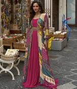 Magenta georgette readymade shrug suit with embroidery work