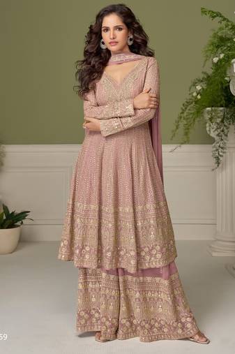 Lavender georgette readymade suit with embroidery & sequence work