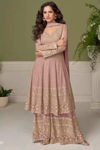 Lavender georgette readymade suit with embroidery & sequence work