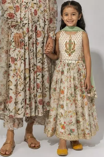 Multicolor gota patti chanderi anarkali set & lehenga choli mother daughter matching combo