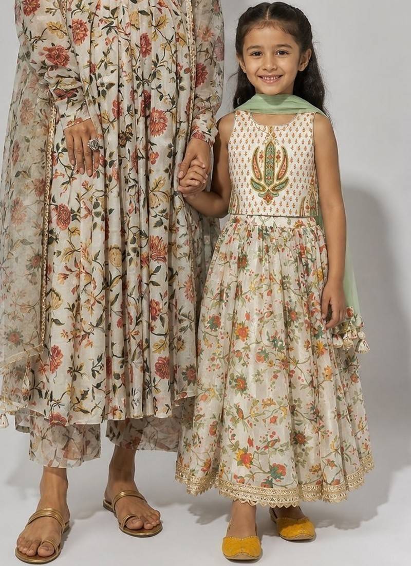 Multicolor gota patti chanderi anarkali set & lehenga choli mother daughter matching combo