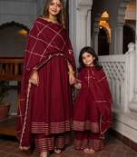 Maroon gota patti cotton anarkali set mother daughter matching combo