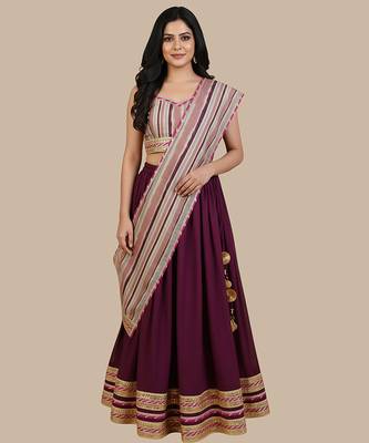 Wine & burgundy sequinned & embroidered cotton lehenga choli mother daughter matching combo 2