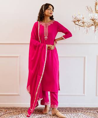 Rani pink gota patti & solid blended cotton kurta set & anarkali set mother daughter matching combo 2