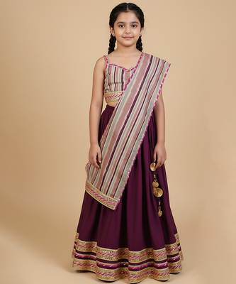 Wine & burgundy sequinned & embroidered cotton lehenga choli mother daughter matching combo 3