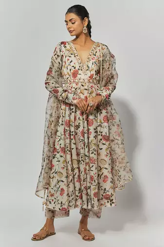Multicolor gota patti chanderi anarkali set & lehenga choli mother daughter matching combo
